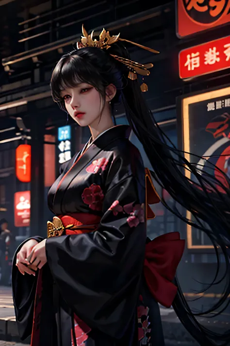 long black hair、A woman wearing a neatly dressed kimono、Standing position、game character