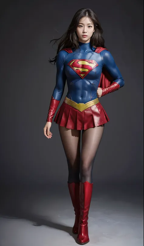 no background、(((Wear black tights on your beautiful legs.)))、(((Legally Express Your Suffering Beauty)))、((((Make the most of your original images)))、(((supergirl costume)))、(((beautiful hair)))、(((suffering)))、(((Black tights must be worn on the legs)))、...