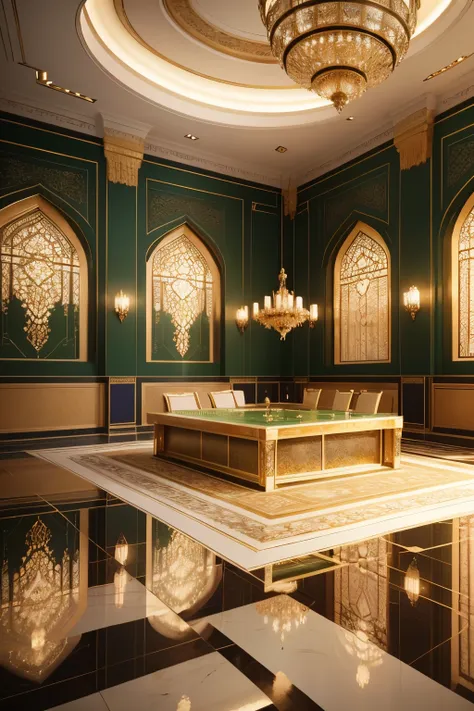 Jewelry store space design，A busy mirrored ceiling , High-end luxury décor，Masterpiece, persian  carpet flooring ,  best quality, Glazed tile floor with Ahuramazda, Lotus, Hema and Persian Rose designs , high luxury jewelry store, lots of counters, vista M...