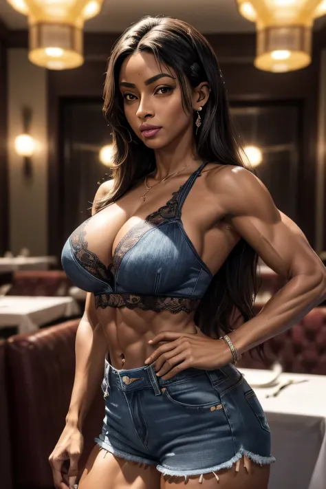 (hiper-realista, melhor qualidade),8K,(Realista, photo-Realista:1.5), obra de arte,ultra high resolution, splendid, fechar-se, ((Linda Mulher Milf Brasileira de 35 anos), (pele escura:1.5), (Athletic Body-ABS:1.5), (fleshy and delicious lips:1.4), (em Rest...