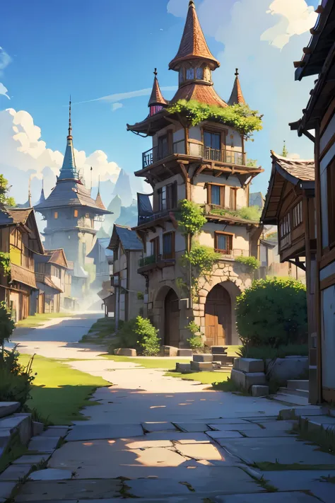 4k anime high quality landscape dungeons and dragons city town village