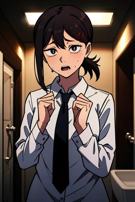 indoor, bathroom,sex,absurderes, hight resolution, ultra-detailliert, 1girl in, kobeni, white collared shirt, neck tie, blood on...