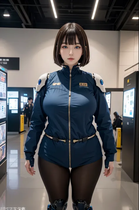 masterpiece, best quality, extremely detailed, 8k portrait,japaese android girl,plump , control panels,robot arms and legs, blun...