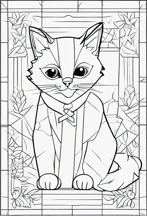 Create a stress-free coloring page with the charming Snowshoe cat breed. O estilo deve ser cartunesco, with thick lines for easy coloring and no pre-existing colors. Illustrate Snowshoe cat in a relaxed and friendly pose, highlighting your unique coat patt...