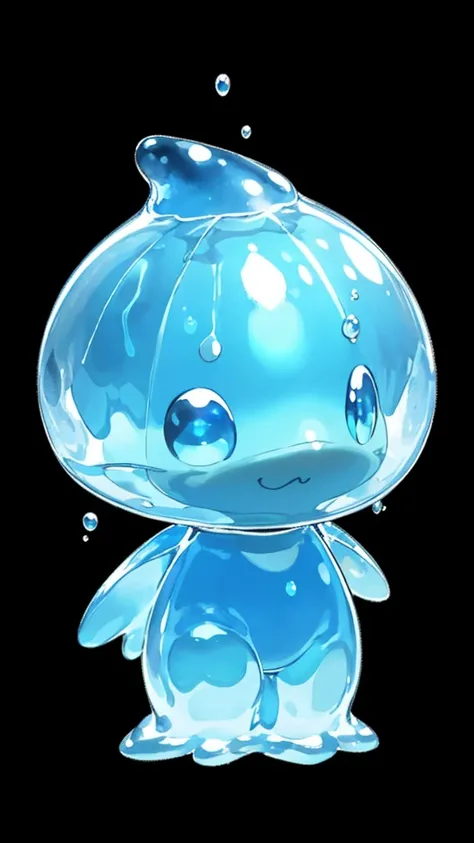 Close-up of blue toy， Watercolor Nendoroid, blue transparent jelly, Character covered in liquid, luminous water element, Water type, iridescence water element, water element, charming! c4d, Gooey shiny reflective joy, vivy, charming character, Softby&#39;s...