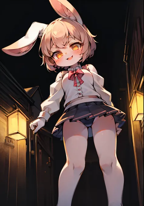 Bunny Girl，bunny ears，Characteristics of a three-year-old girl，female focus，Furry women ，Furry loli，furry，Bright Eyes，One meter six height，short skirt，Standing posture，happy