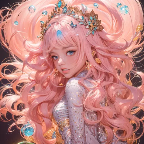 Peach Fuzz bright orange，Peach-colored flull颜色，enamel，agate，A flesh-colored world，Blood Blue Maiden 32k（masterpiece，HD，Aoyama Pond，Ultra high quality，32k）Bright pink long flowing hair，blood pool，Ziddink， a color，Grumpy （After greeting）， （Linen scarf）， figh...