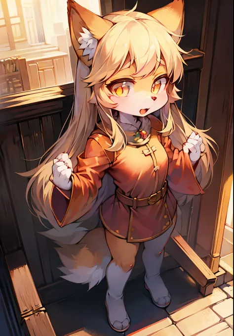 fox girl，female focus，Furry women，Furry loli，Bright Eyes，long sleeve coat，Standing posture