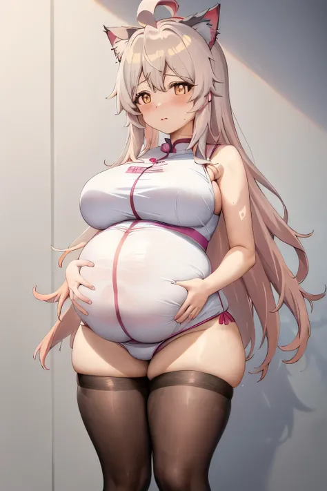 anime - style image of a pregnant woman with pink hair and a cat ear, seductive anime girl, , Beichuan Ma Lin fan art, Cute anime waifu wearing beautiful clothes, pregnant belly, (anime girl),  wearing clothes, pregnant, Smooth anime CG art, guweiz on pixi...