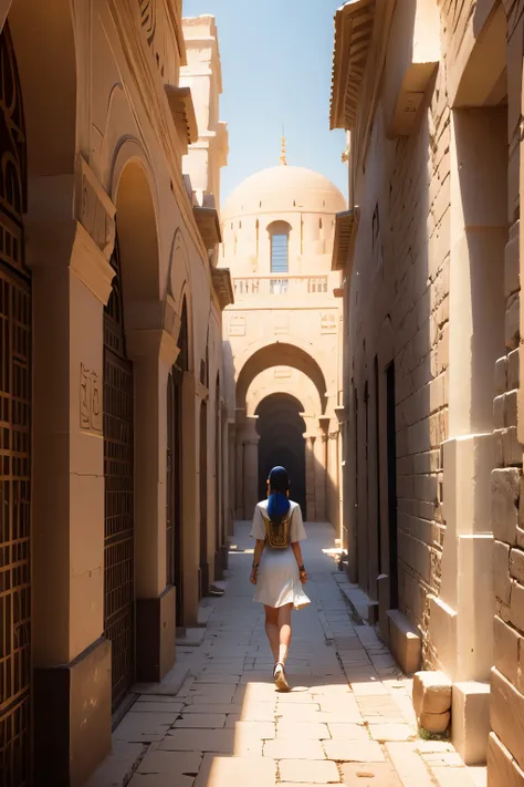 15 year old girl walking through a luxurious city ancient egypt restored suneria babylon