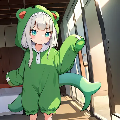 anime,dino,konglong,cute,a 20 year old girl wear dinosaur costume,solo,adult,sunlight,style of yoneyama mai,