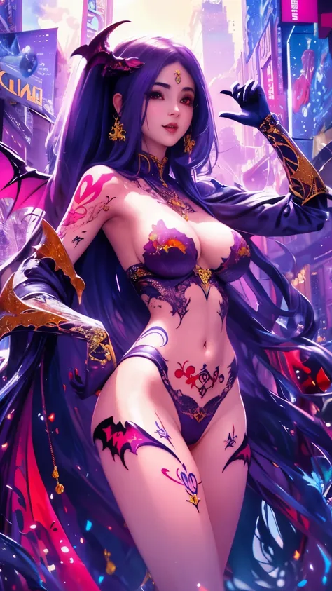 (Masterpiece, Top Quality, Top Quality, Official Art, Beautiful and Aesthetic: 2), (medium breast:2),(beautiful tattoo:2),(Photorealistic: 1.4), Sharp Focus, (Wearing Detailed Body Jewelry, one girl, Beautiful Sexy, ((Succubus Demon:2 ))), (dynamic pose), ...