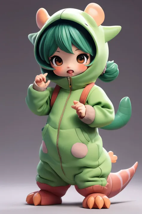 anime、A cute  poses wearing a deformed dinosaur costume、Mai Yoneyama&#39;s style