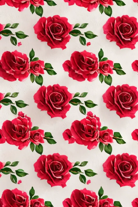 A captivating seamless pattern of crimson roses adorns a textured cream background, evoking a vintage watercolor feel with its soft and delicate brushstrokes. This intricately designed surface pattern exudes an ethereal allure, perfect for adding a touch o...