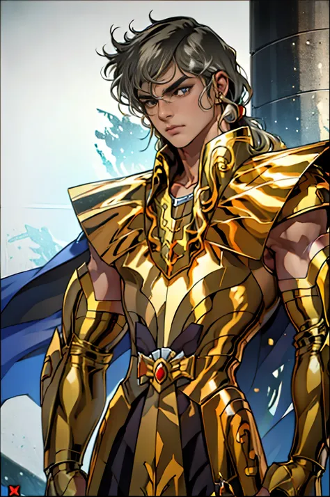 homem, rosto perfeito, bonito,belo, olhos fechados, golden armor, (((((cabelo preto))))), golden cloth, corpo inteiro, majestoso...