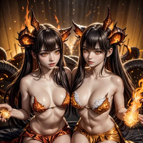 (NSFW:-1, Exposed:0.75), (((nipple:-1, horns:-1, extra ears:-1))), (bokeH, Acutance:0.85, Ultra-detailed:1.35), (Masterpiece, best quality, highres, realistic:1.37), (sexy Ifrit clad in flames with aura:1.28), (all outfits made of flames), (many colorful l...