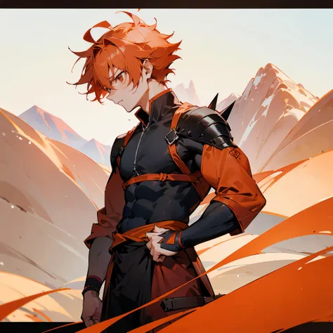 1male , Ninja Clothing , Peach Colored Hair , Red Highlighted Hair , Messy Hair , Spiky Hair , Short Hair , Ninja Clothing , White Yukata , Unique Clothing , Mountain Background , Serious Expression , Muscular