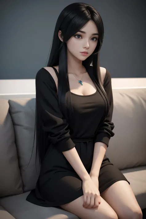 A BEAUTIFUL GIRL HE HAS E BLACK HAIR WAS SITTING 3D ANIMATION