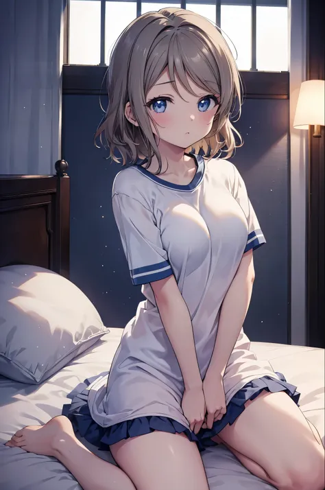 you watanabe,you watanabe.,gray hair,  ,big breast windows，romantic starry sky，a meteor crosses,t-shirt,blue string underwear,sl...