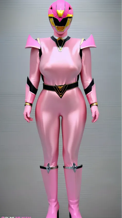 (8K、ultra high resolution、highest quality、masterpiece、realistic、ultra high resolution)、(((Must be female、Always shiny neon pink Power Rangers、Must have big breasts、Definitely quite big breasts、feminine body、tight buttocks)A full-face helmet that ensures th...