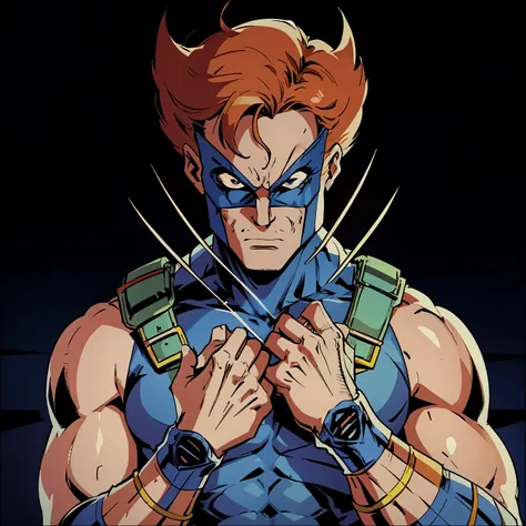 (((wolverine）））,  ((x-men tas style)), retro artstyle,90s comic book style,marvel comics，x-men the animated series