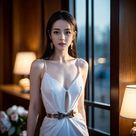 ((top quality、8k、​Masterpiece:1.3))、Extremely delicate and beautiful girl，full-body shot，huge breasts，bigger breasts，amazing breast size，H cup，bikini，sunset，sunset。Wear big earrings，Very white skin，moist red lips，Waist is very thin，Thighs are very thin，Big...