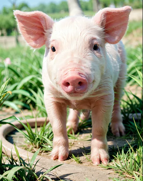 pink pig lying on the grass, Awesomepinkpig,cute
