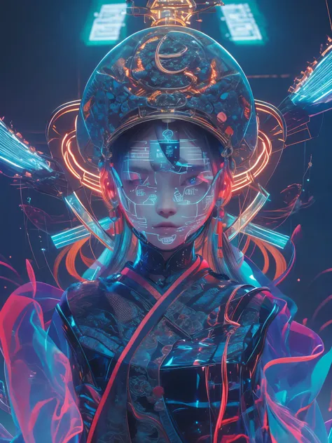 Cyberpunk beauty, 1girl, neon light, Bagua, Tai Chi, 