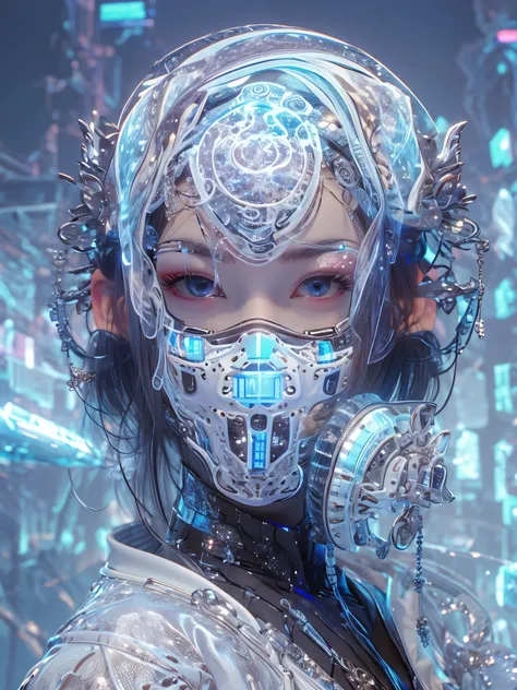 cyberpunk beauty, 1girl, mask,white