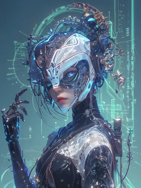 Cyberpunk beauty, 1girl, mask,white