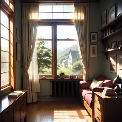 One guy、Picture book author、study、Open windows、Beautiful Landscapes、Fluttering curtains、Small town --auto