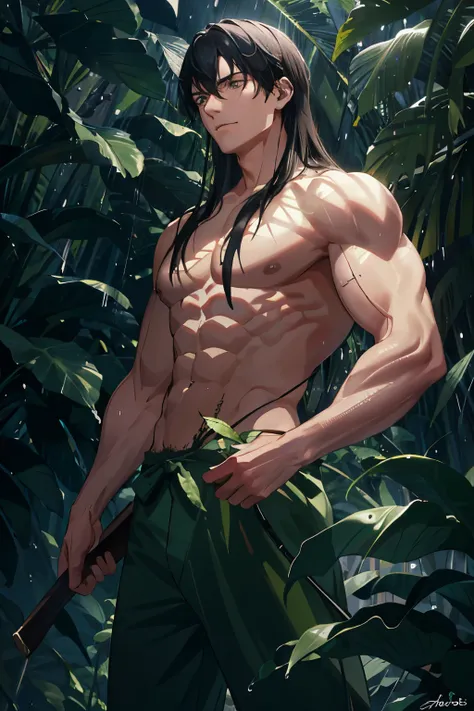 Default prompt: A man standing in a rainforest, wearing a green military uniform and holding a machete

High-quality masterpiece, jungle scene, lone man, green military uniform, machete in hand, masterpiece, best quality, realistic, ultra-detailed,
(rain d...