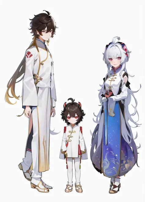 Wearing traditional Chinese clothing、anime character wearing hat, Humanity Game Protagonist Design, detailed characters, fantasy style anime, three future princes, Everyone wears period-appropriate clothes,  完整的character idea, stylized anime, character ide...