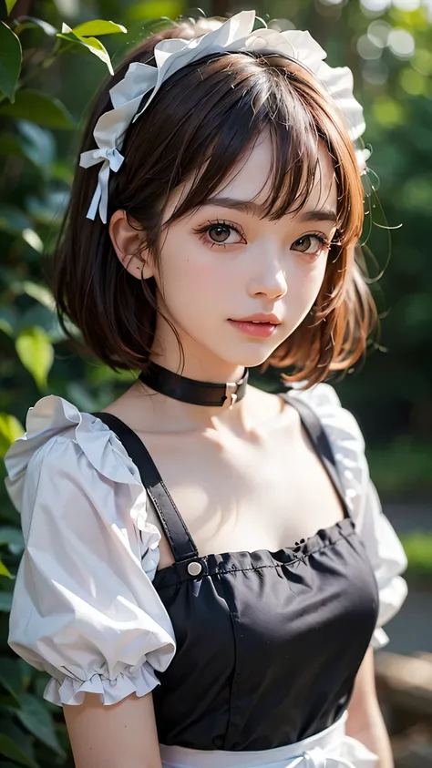 Beautiful white and shining skin、Chestnut hair that changes depending on the light、Long bangs between the eyes that obstruct the view、Cheek gloss highlights、Sexy and very beautiful nice gorgeous face、the most beautiful face in the world、short bob、Smooth st...