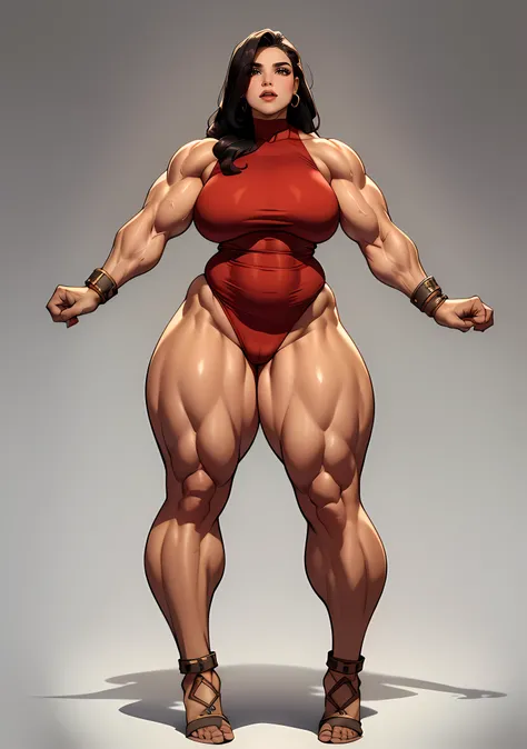 tmasterpiece，（Full body like:1.1），Burly woman，((((Muscular Quadriceps)))), (((Massive Female Bodybuilder)))，Beautiful and charming Latin American woman face，largeeyes， 1female，Thin waist，Very broad shoulders,Huge latissimus dorsi， Strong and powerful arms，...