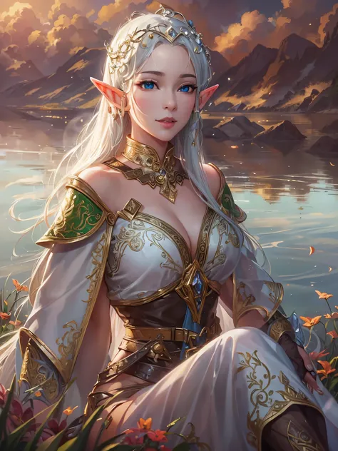 ((highest quality)),(ultra high resolution),(Super detailed),(detailed description),((best CG)),(best work of art),super precision art,amazing drawing art,(Fantasy art with precise details:1.5), (female elf:1.6),Finely detailed leather armor:1.7,elaboratel...