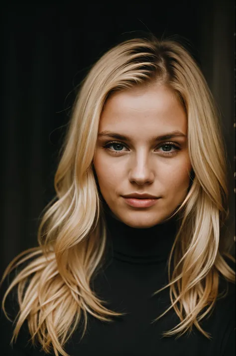 super cute blond woman in a dark theme