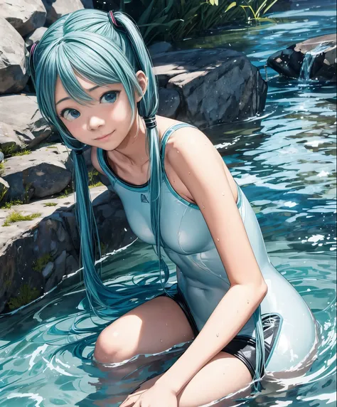 (masterpiece、highest quality、highest quality、official art、beautiful beautiful:1.2)、(1 girl:1.3)Hatsune Miku、twin tails,very detailed、miku hatsune,wetsuit,diving,Sea,, 完璧なボディ構造プロポーションのmasterpiece, Super detailed, Mysterious, warm and friendly atmosphere, 