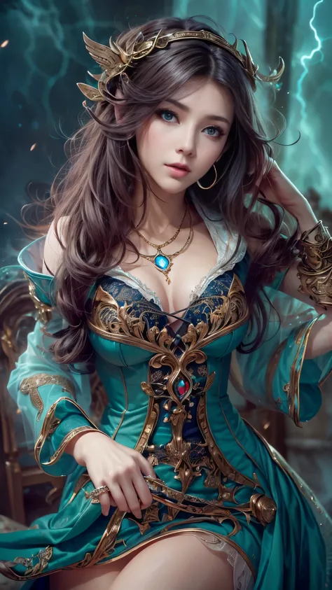 (RAW shooting:1.5, Photoreal:1.5, 8k, highest quality, masterpiece, ultra high resolution), magical world, perfect dynamic composition, Mysterious:1.3, Highly detailed skin and facial textures:1.3, Cute and sexy slim female wizard, beautiful and aesthetic,...