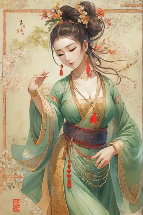 chinese ancient style，ancient paintings，dancer，clean background，best quality，