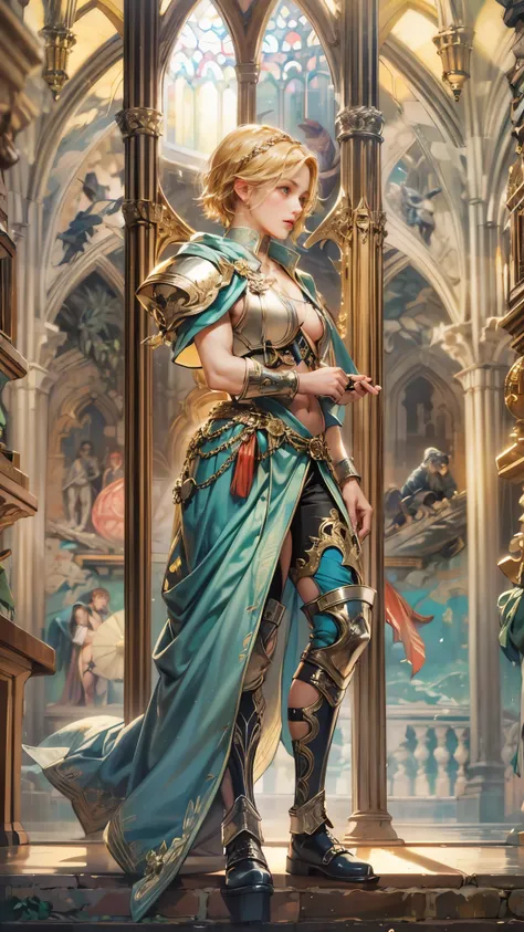 (absurdres, highres, ultra detailed, HDR), masterpiece, intricate details, best quality close-up picture of a character from Valkyrie Anatomia, an einherjar with handsome looks, cool hero, short hair, anime eyes, matured teen, fantastic outfit showing ches...