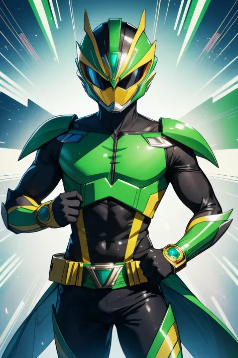 super sentai, power rangers, green ranger, quetzalcoatl theme, bodysuit, armor, full face helmet, tokusatsu