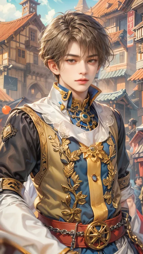 (absurdres, highres, ultra detailed, HDR), masterpiece, intricate details, best quality close-up picture of a character from Ragnarok Online, a character with handsome looks, korean face, obsidian hair, short hair, anime yellow eyes, matured teen, rogue ou...