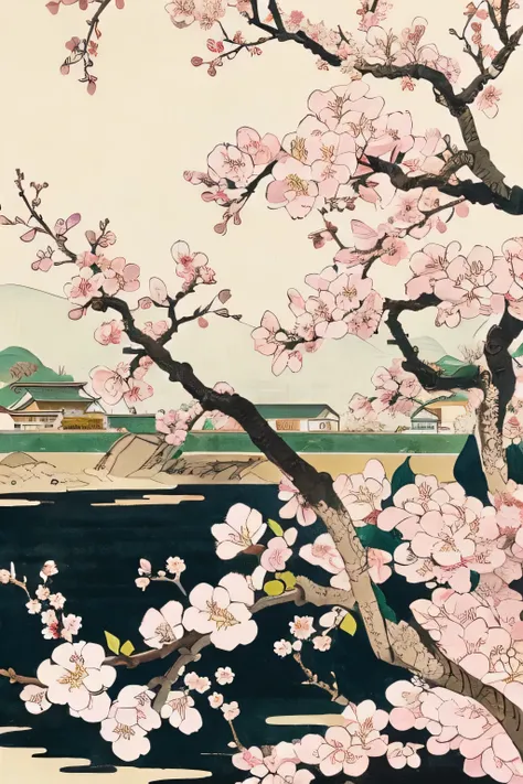 Ukiyo-e and ink painting、plum blossoms and birds、vintage