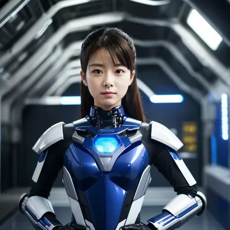 arafed woman in a futuristic suit with a gun in her hand, girl in mecha cyber armor, portrait armored astronaut girl, japanese live-action movie, beutiful girl cyborg, movie still of a cool cyborg, cute cyborg girl, portrait anime space cadet girl, still f...