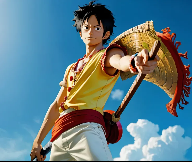 a handsome guy close up of a cartoon character with a sword in his hand, luffy gear 5, luffy (one piece, monkey d. luffy, monkey d luffy, luffy, luffy from one piece, portrait of luffy from one piece, from one piece, one piece artstyle, official art, one p...