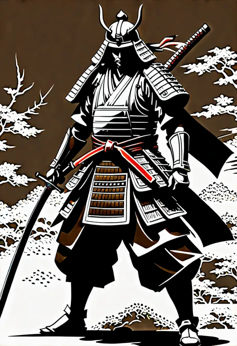 the stoic samurai exudes a sense of honor and integrity, an inverted triangular face that exudes courage and strength, the detai...