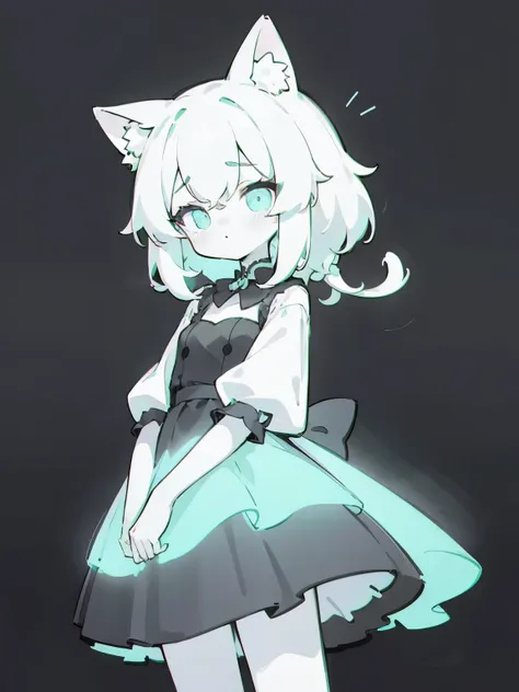 masterpiece,highest quality,depth of the bounds written,beautiful,
ok,neon lines,monochrome background,neon color cat girl dress...