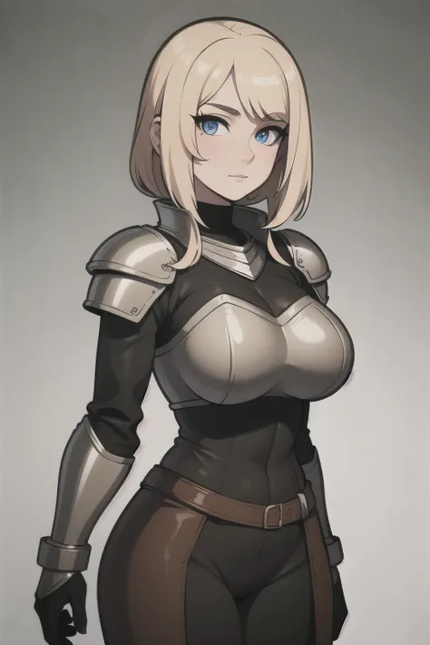 ((Best quality)), ((Masterpiece)), (detailed), perfect face perfect figure, female knight, Middle Ages, woman in knight&#39;s armor and leather clothes, blonde with blue eyes, One woman