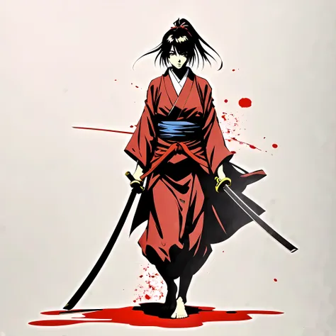 ((rurouni kenshin anime style:1.3). ((violent_expression:1.2), ((female samurai):1.2), ((hourglass_figure):1.1). ((fighting stan...